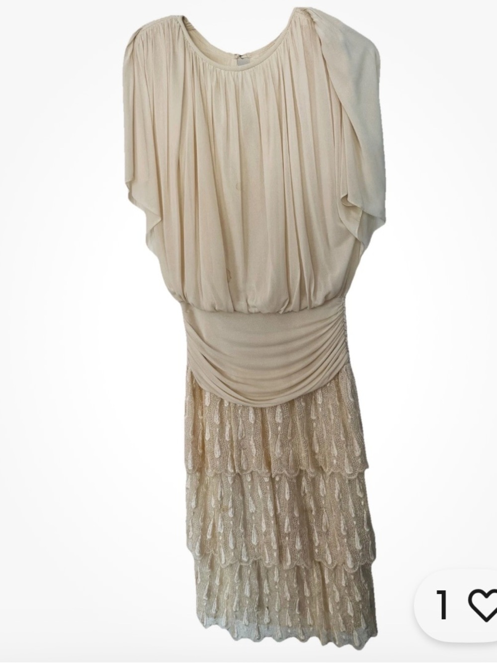 VTG Lizzy & Johnny Lucero Cream Dress Lace Skirt Draped Waist Neiman Marcus 10